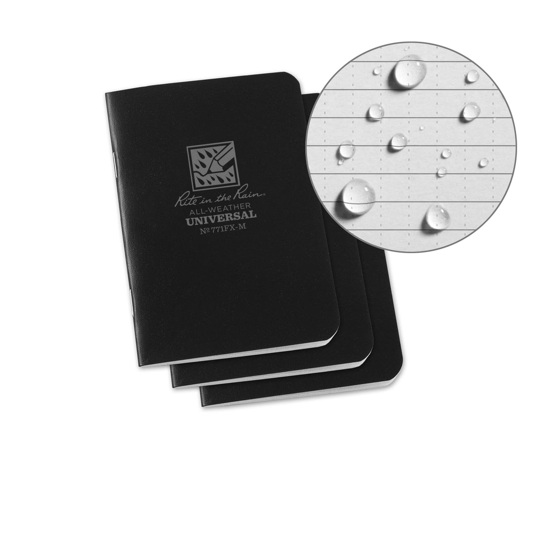 Rite in the Rain Notebook, 3.25" x 4.625" Black Cover 3 PK