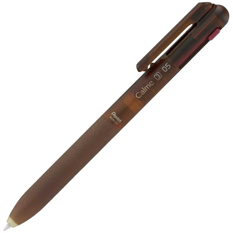 Pentel Calme Frosted Series 3 Colour 0.5mm Ballpoint Pen Black, Red, Blue - Frosted Brown