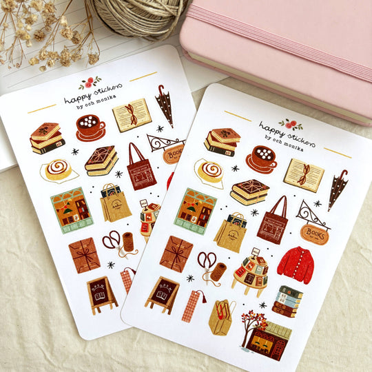 Rainy Bookshop - Sticker Sheet | Reading Planner Stickers