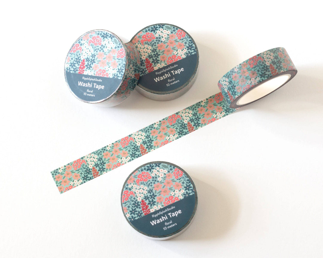 Teal Garden Floral Washi Tape
