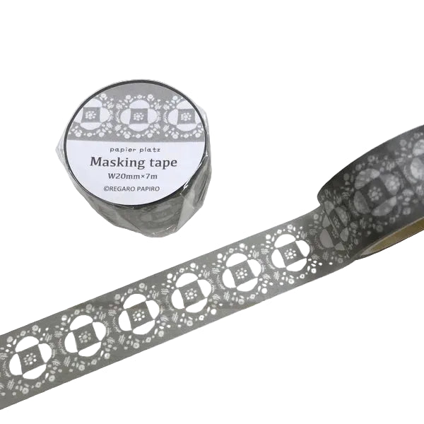 Papier Platz Regalo Papillo Washi Tape - Gray Flower
