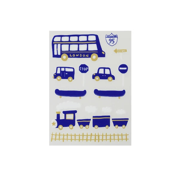 Irodo Fabric Transfer Stickers - Norimono Blue*Gold