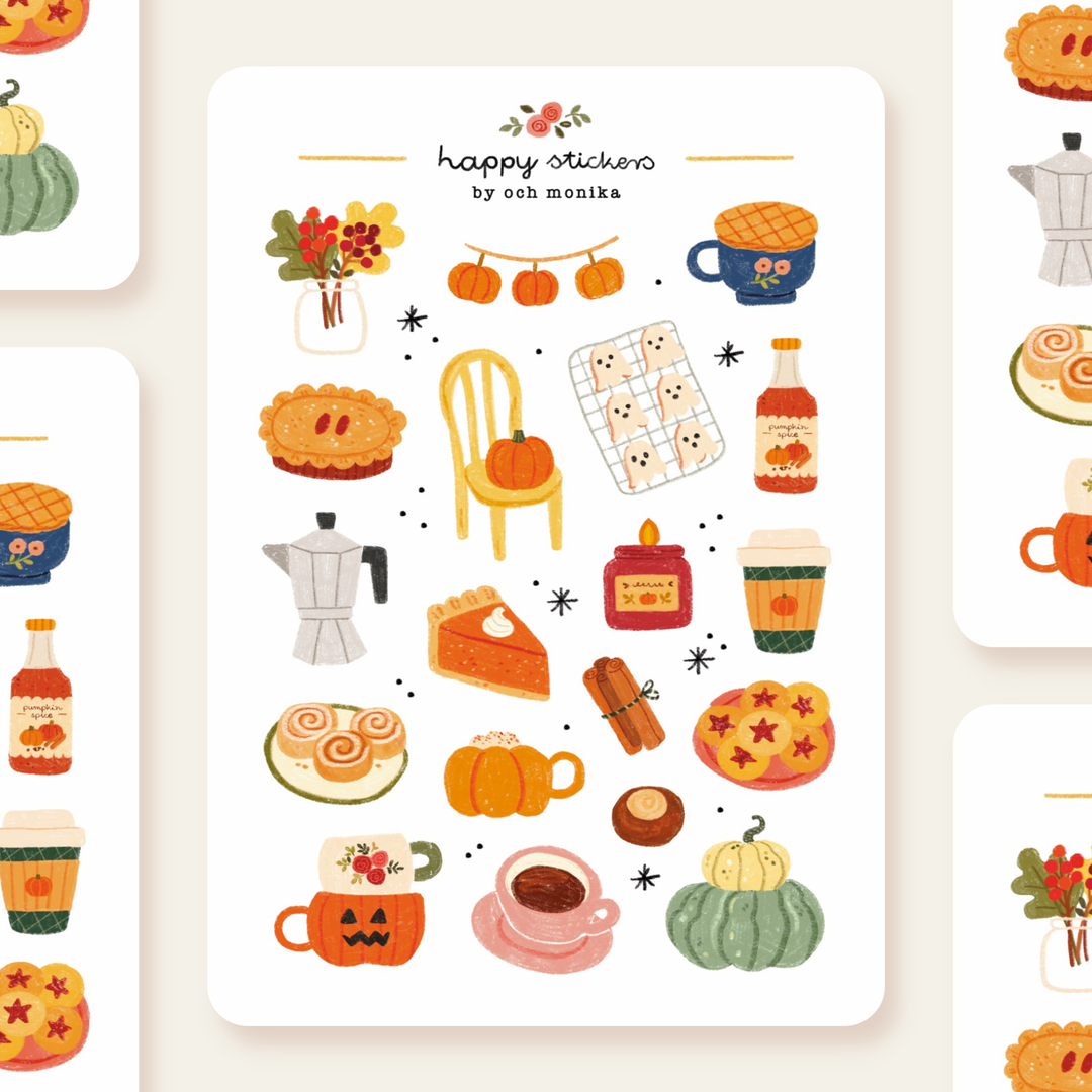 Fall Café - Sticker Sheet | Autumn Coffee Shop Gift