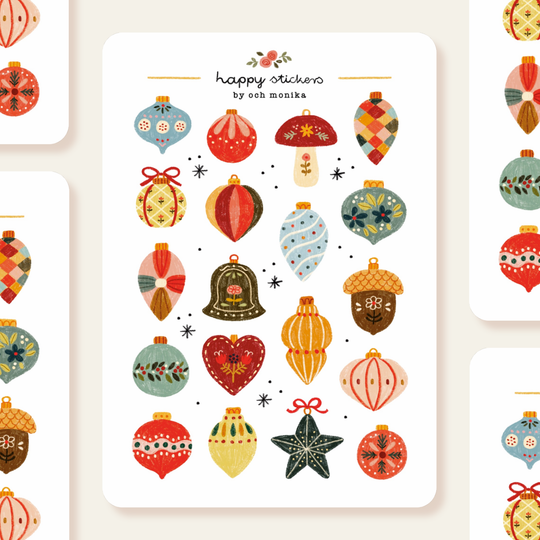 Christmas Baubles - Sticker Sheet | Festive Holiday Decor
