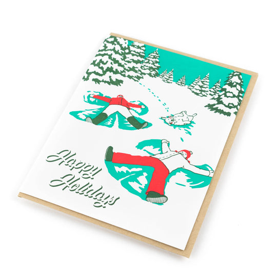 Vintage Snow Angels Holiday Card: Single Card