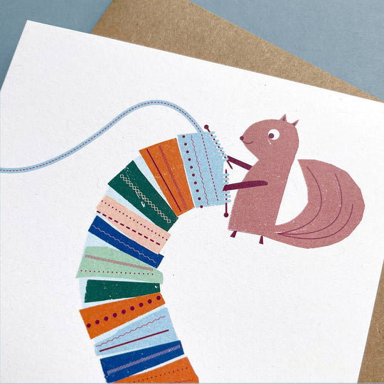 Greeting Card Knitting Squirrel
