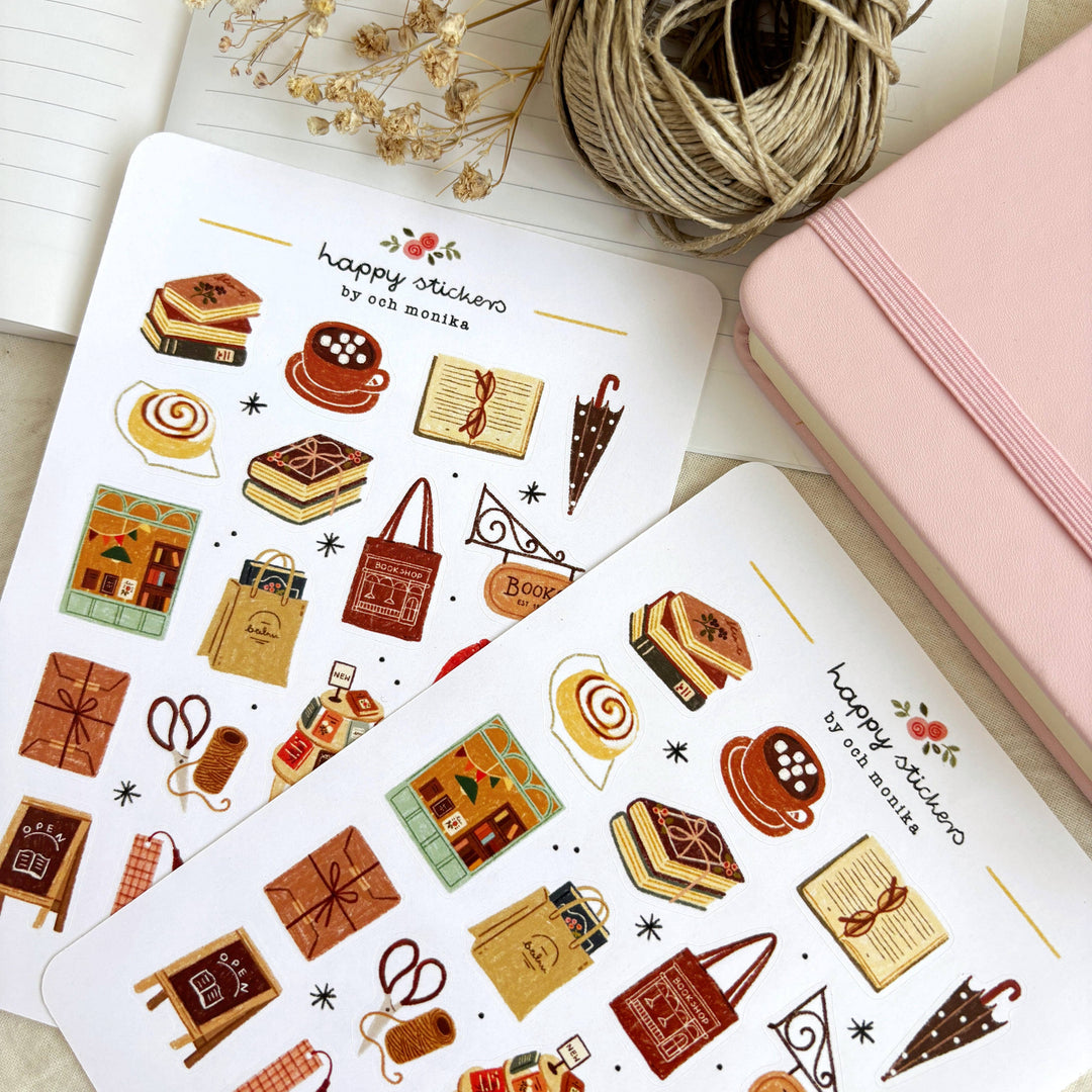 Rainy Bookshop - Sticker Sheet | Reading Planner Stickers