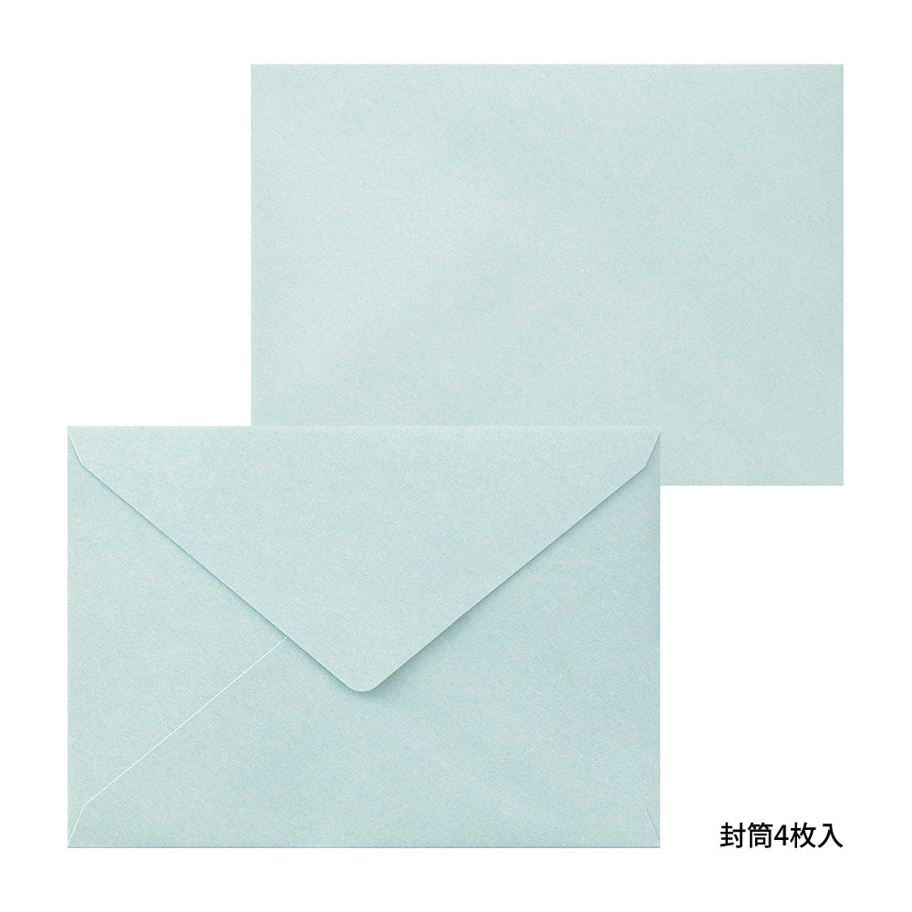 Midori Letter Set 478 Letterpress Flower Frame Light Blue