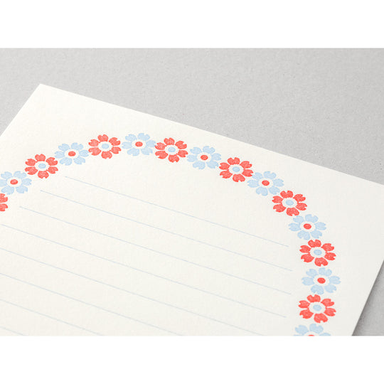 Midori Letter Set 478 Letterpress Flower Frame Light Blue