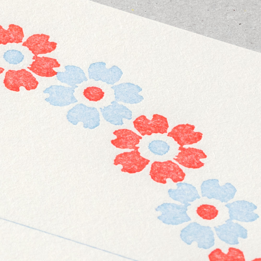 Midori Letter Set 478 Letterpress Flower Frame Light Blue