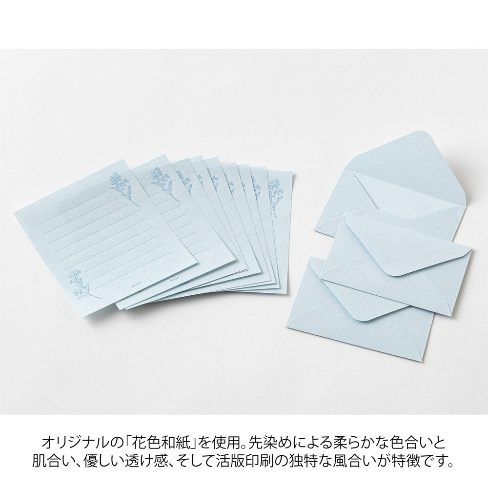 Midori Mini Letter Set HANAIRO WASHI (Floral-colored Washi Paper) Blue