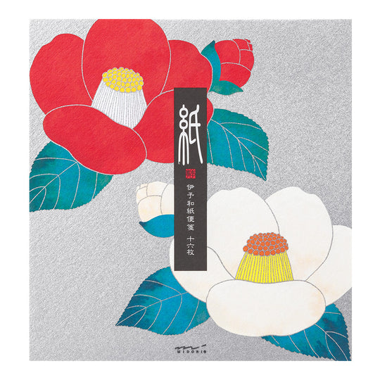 Midori Letter Pad 121 Silk-Printing Red and White Camellia