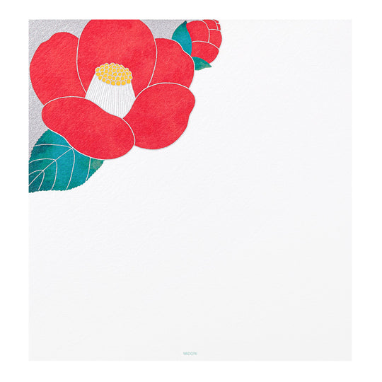 Midori Letter Pad 121 Silk-Printing Red and White Camellia