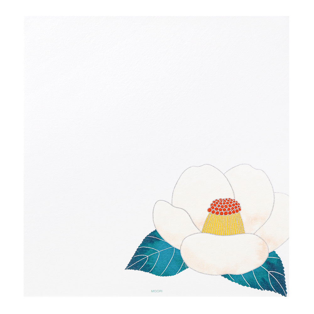 Midori Letter Pad 121 Silk-Printing Red and White Camellia