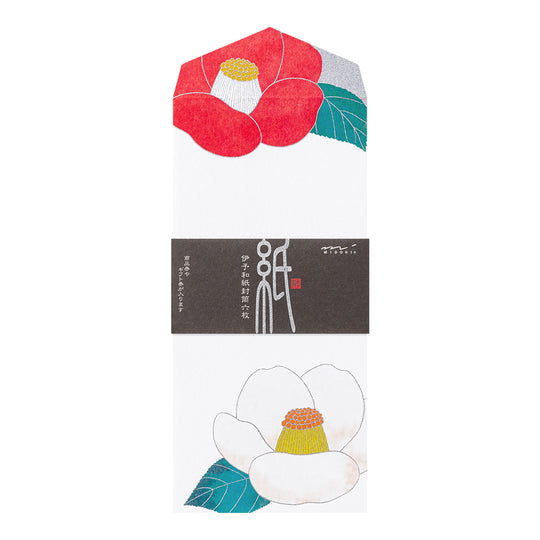 Midori Envelope 122 Silk-Printing Red and White Camellia