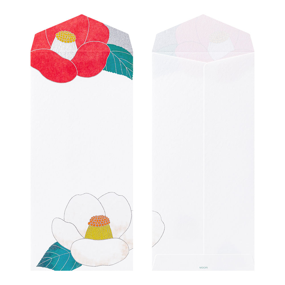Midori Envelope 122 Silk-Printing Red and White Camellia