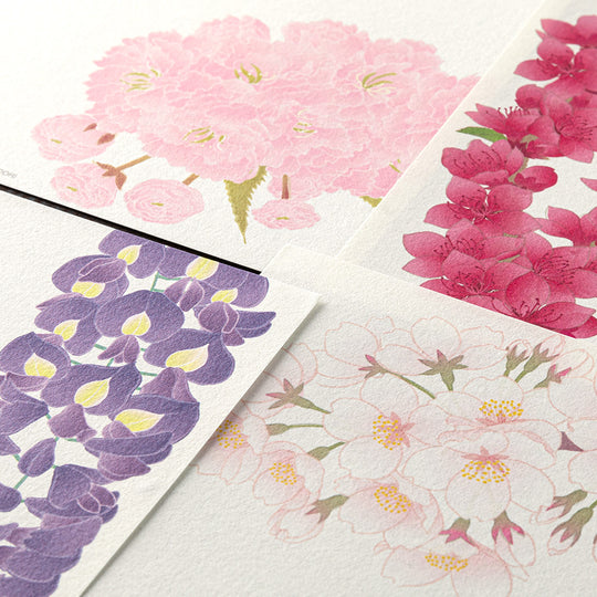 Midori Letter Pad 125 Four Designs Spring Flower and Tree S2