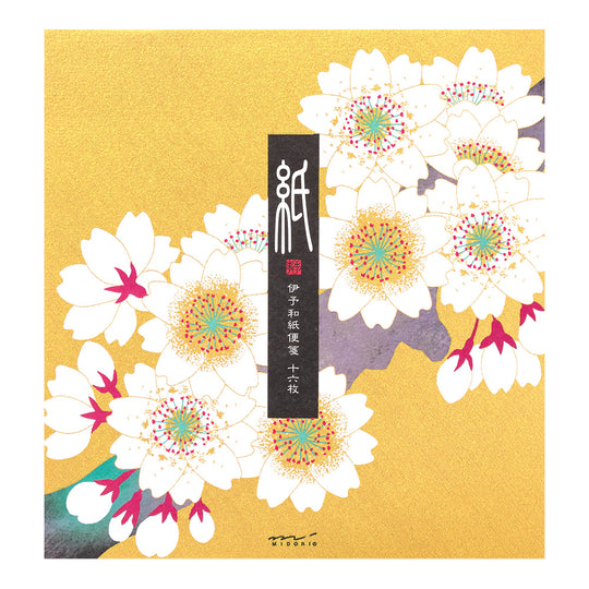 Midori Letter Pad 129 Silk-Printing Cherry Blossom Gold