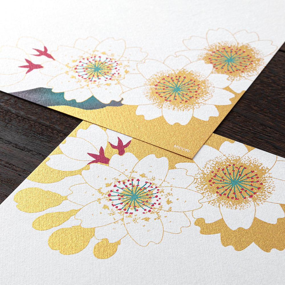 Midori Letter Pad 129 Silk-Printing Cherry Blossom Gold