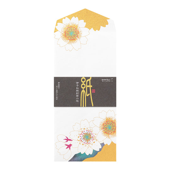 Midori Envelope 130 Silk-Printing Cherry Blossom Gold
