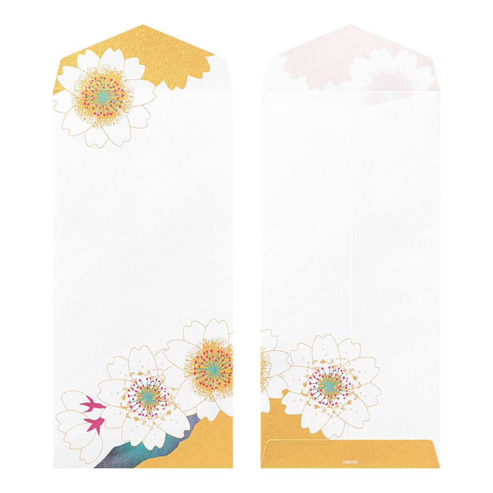 Midori Envelope 130 Silk-Printing Cherry Blossom Gold
