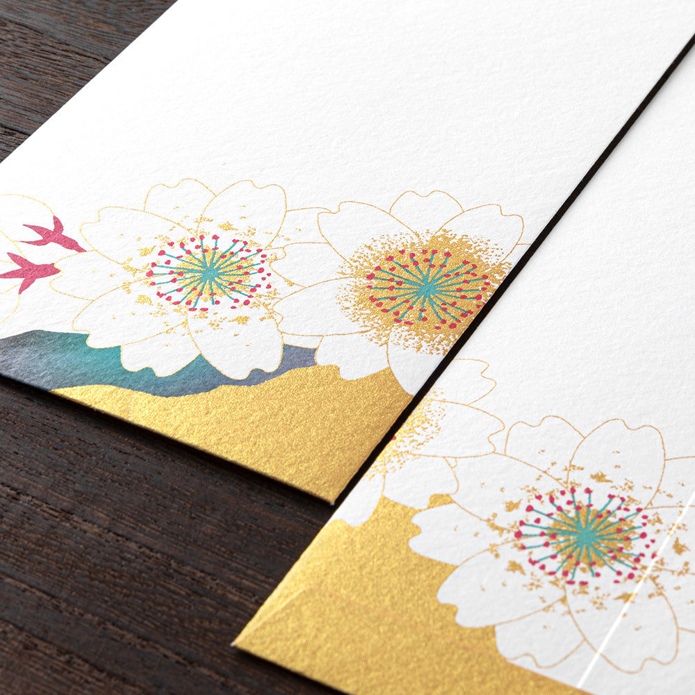 Midori Envelope 130 Silk-Printing Cherry Blossom Gold