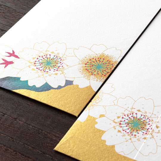 Midori Envelope 130 Silk-Printing Cherry Blossom Gold