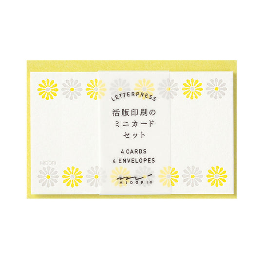 Midori Card Set <Business Card Size> Letterpress Flower line Yellow