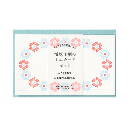 Midori Card Set <Business Card Size> Letterpress Flower frame Light blue