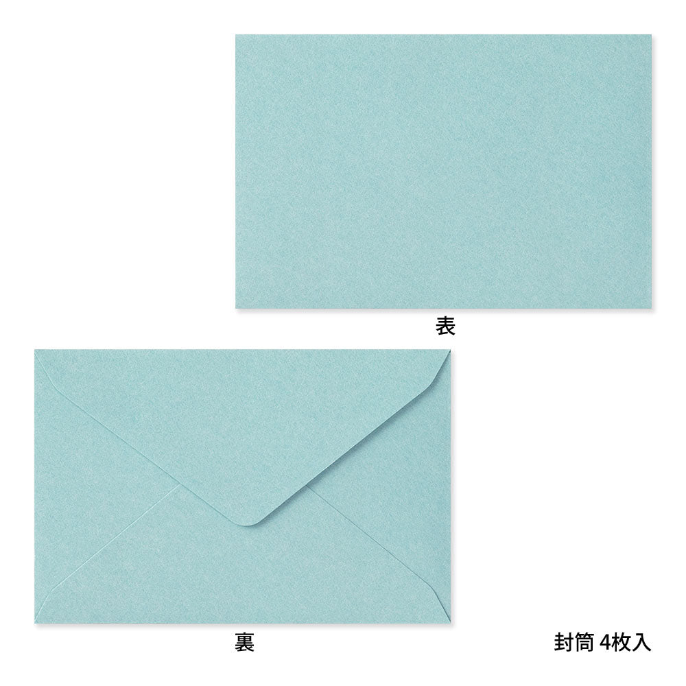 Midori Card Set <Business Card Size> Letterpress Flower frame Light blue
