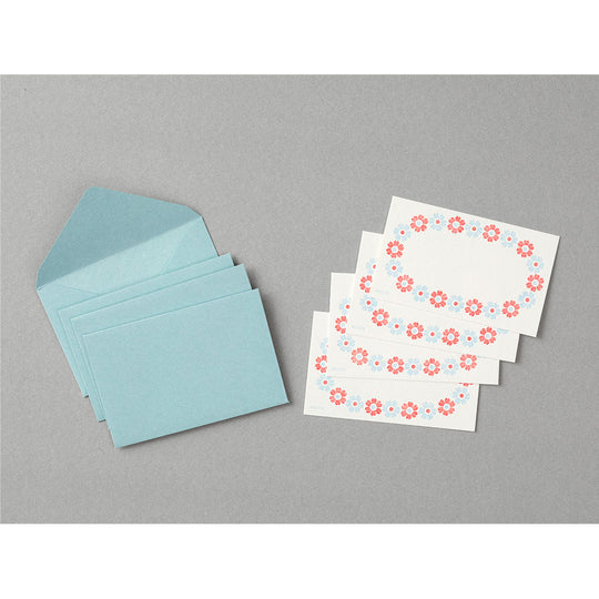 Midori Card Set <Business Card Size> Letterpress Flower frame Light blue