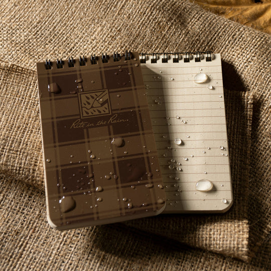 Rite in the Rain 3" x 5" Top Spiral Notebook, Brown Plaid
