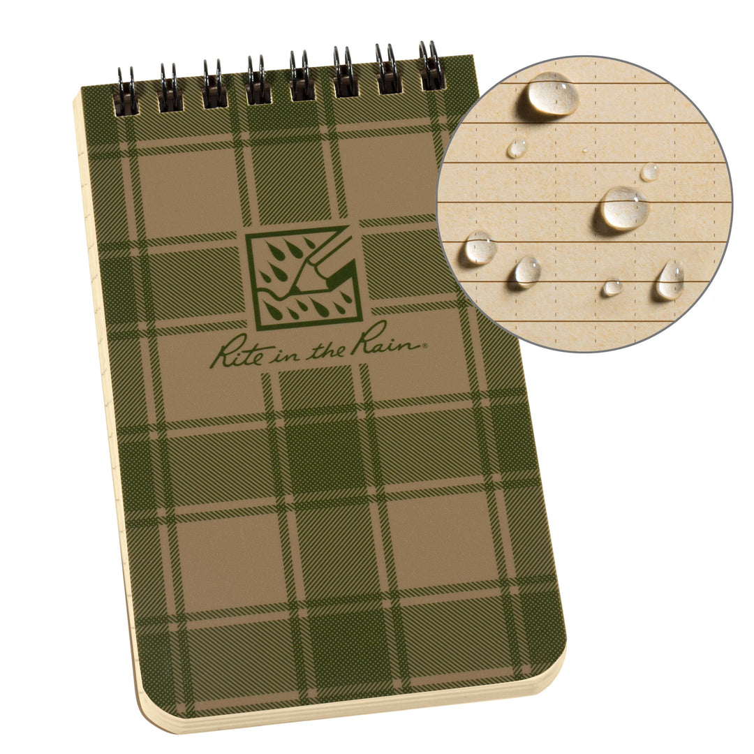 Rite in the Rain 3" x 5" Top Spiral Notebook - Green Plaid