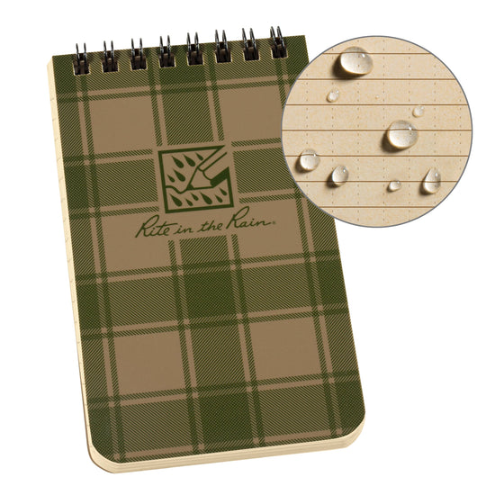 Rite in the Rain 3" x 5" Top Spiral Notebook - Green Plaid