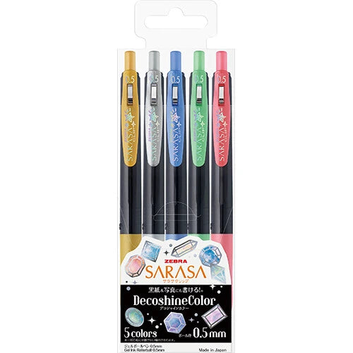 ZEBRA Sarasa DecoShine Gel Clip 0.5mm Gel Point Pen - Set of 5