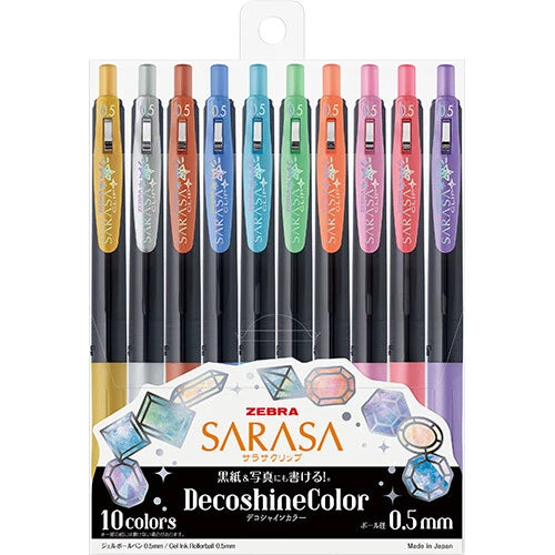 ZEBRA Sarasa DecoShine Gel Clip 0.5mm Gel Point Pen - Set of 10