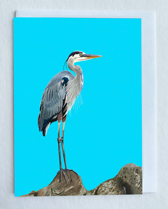 Blue Heron Bird on Rock Greeting Card