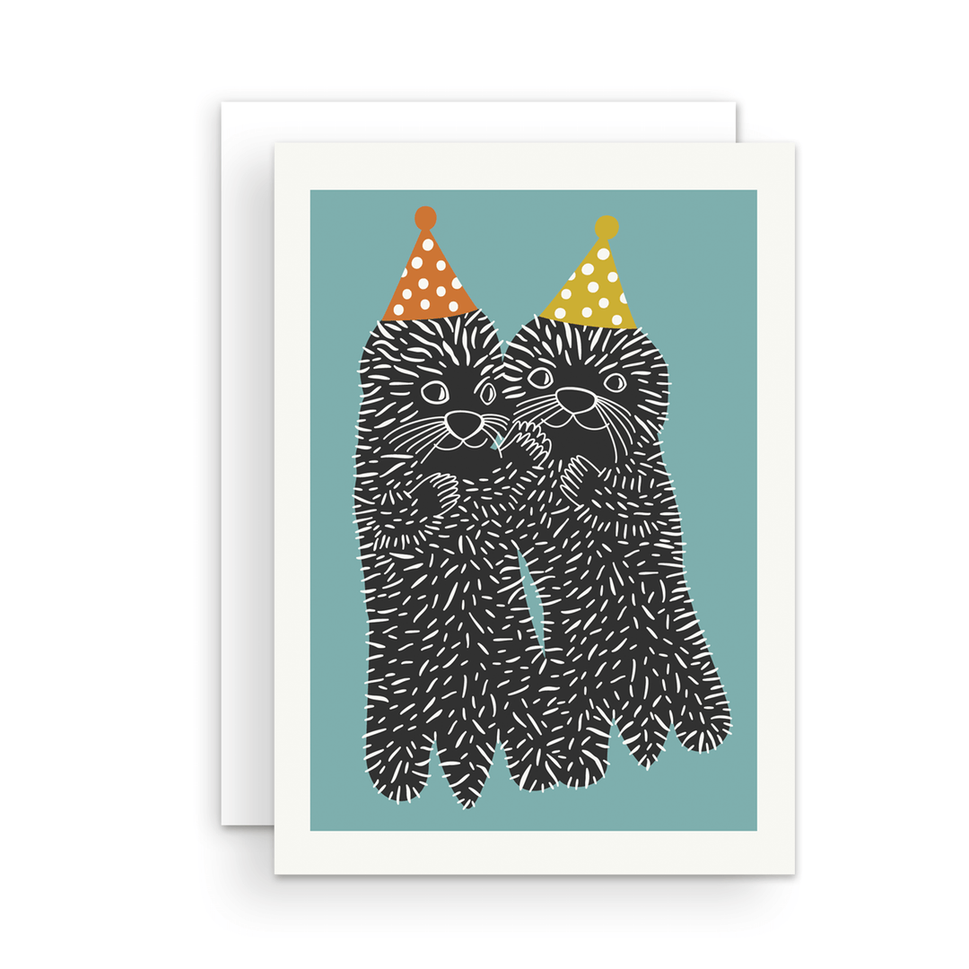 Sea Otters Birthday (white background) Greeting Card