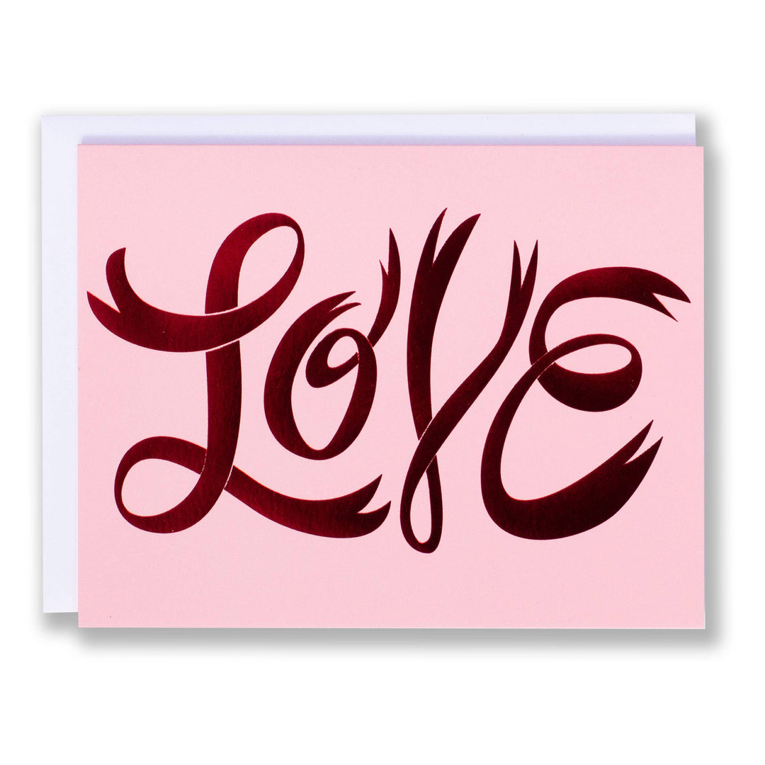 LOVE in Red Foil on Pink background