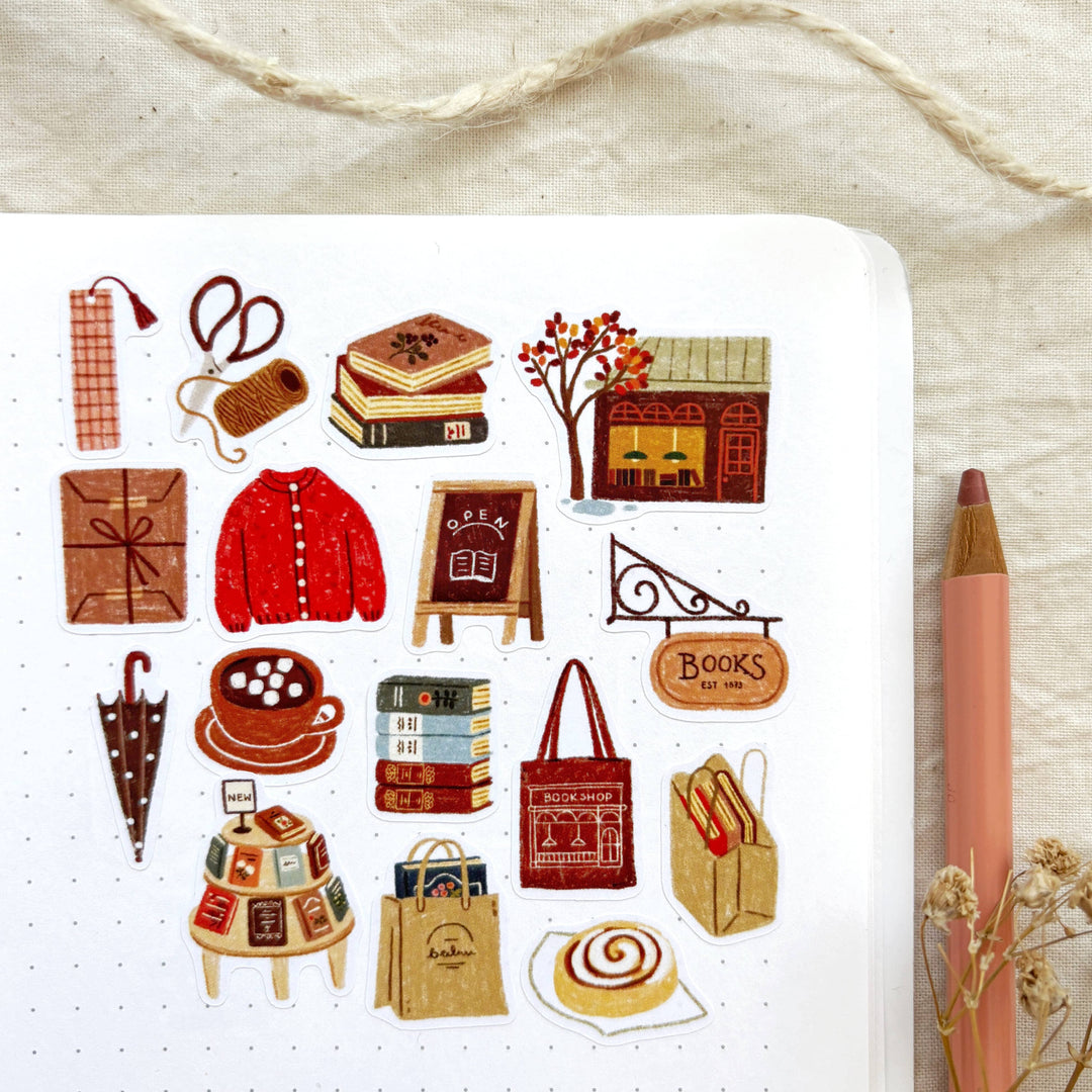 Rainy Bookshop - Sticker Sheet | Reading Planner Stickers