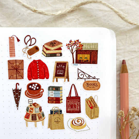 Rainy Bookshop - Sticker Sheet | Reading Planner Stickers