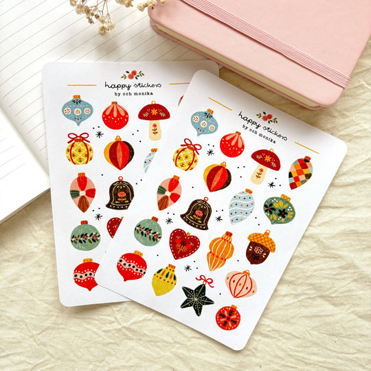 Christmas Baubles - Sticker Sheet | Festive Holiday Decor