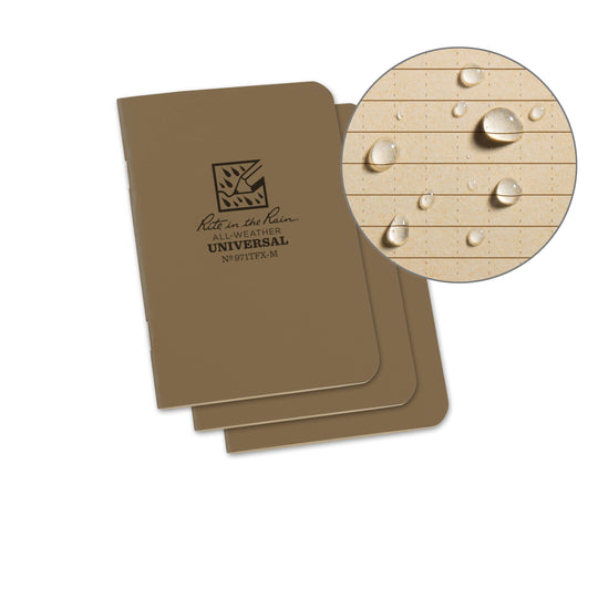 Rite in the Rain Notebook, 3.25" x 4.625" Tan Cover 3 PK