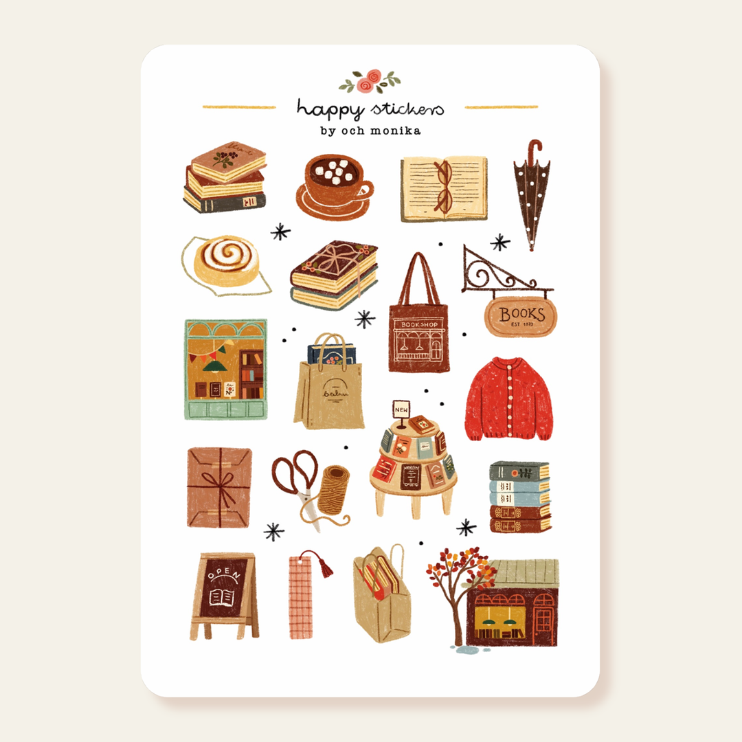 Rainy Bookshop - Sticker Sheet | Reading Planner Stickers