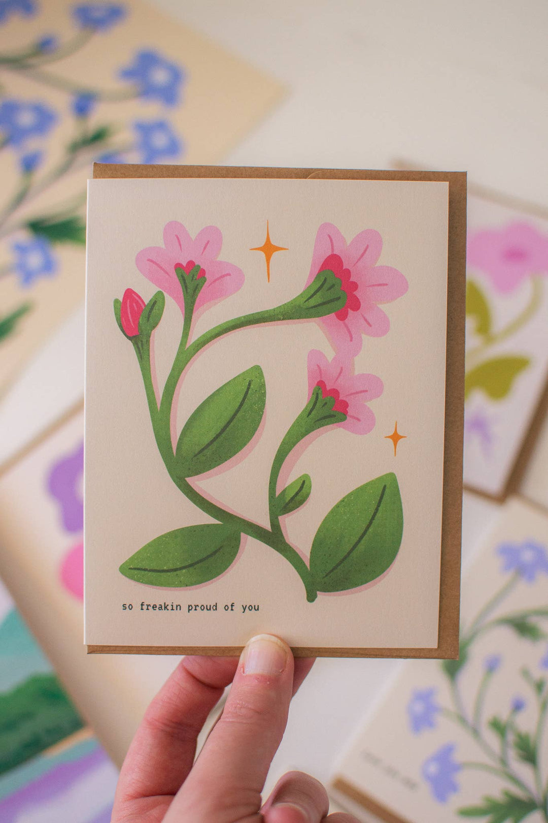 So Freakin Proud Greeting Card | Pink Floral Illustration