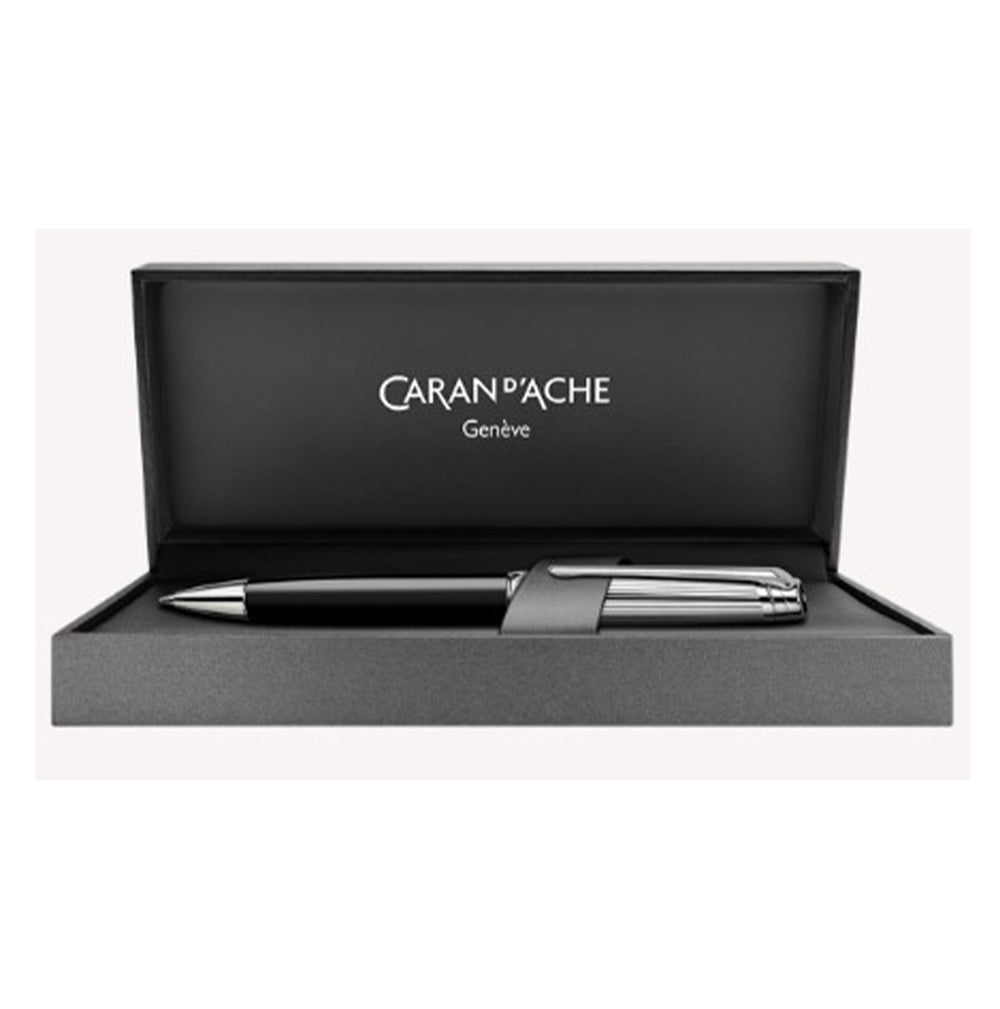 Caran d'Ache Silver-Plated, Rhodium-Coated LÉMAN BICOLOR Black Ballpoint Pen