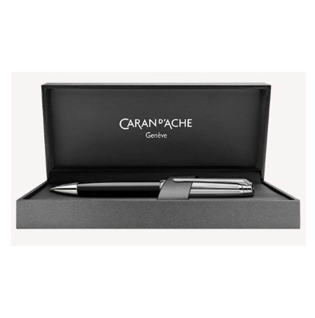Caran d'Ache Silver-Plated, Rhodium-Coated LÉMAN BICOLOR Black Ballpoint Pen