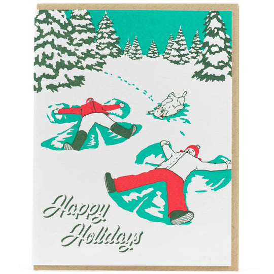 Vintage Snow Angels Holiday Card: Single Card
