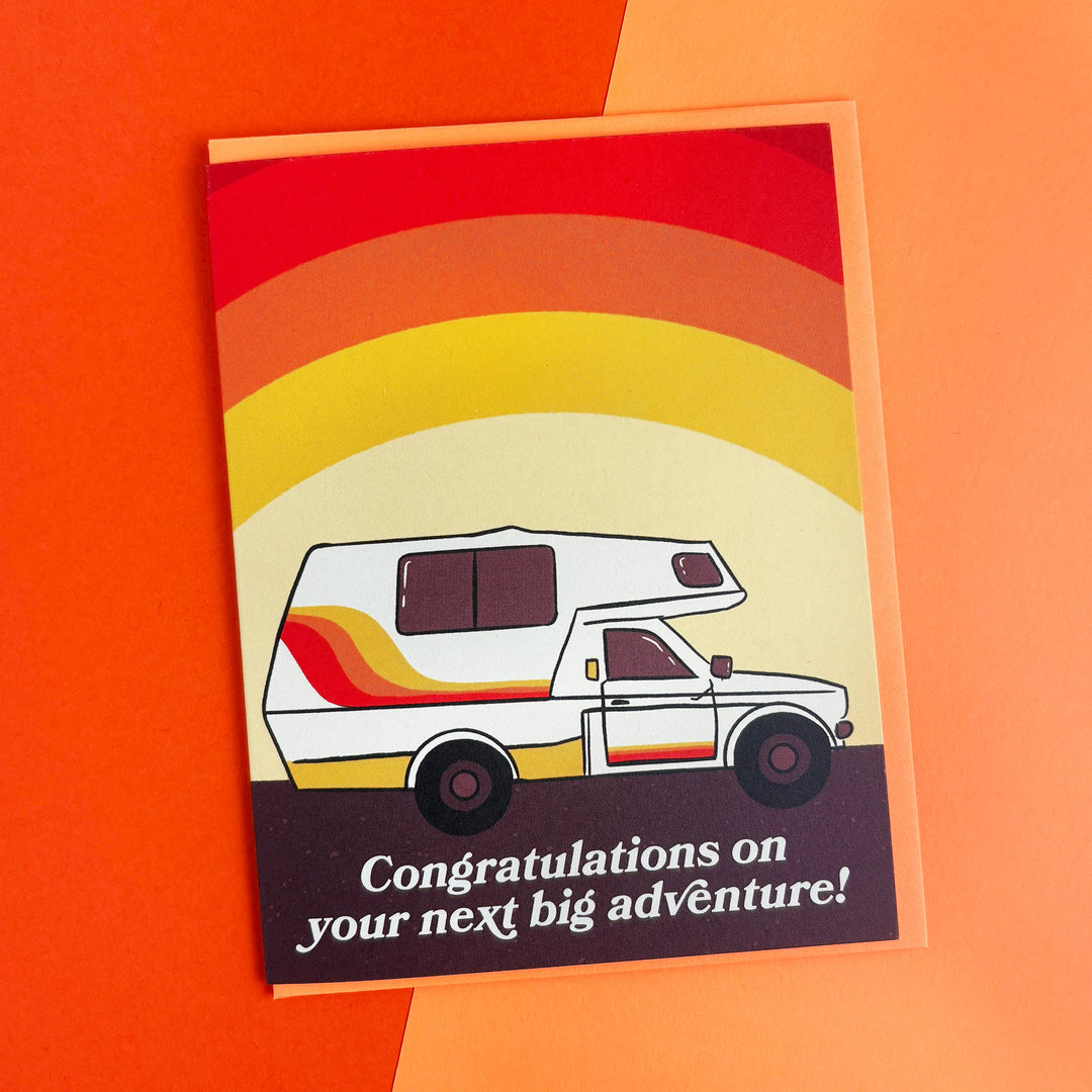 Retro Camper Congratulations Card: Clear sleeve