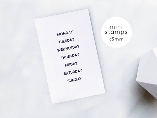 Full Days of the Week Rubber Stamp Set • Small Weekday Stamp